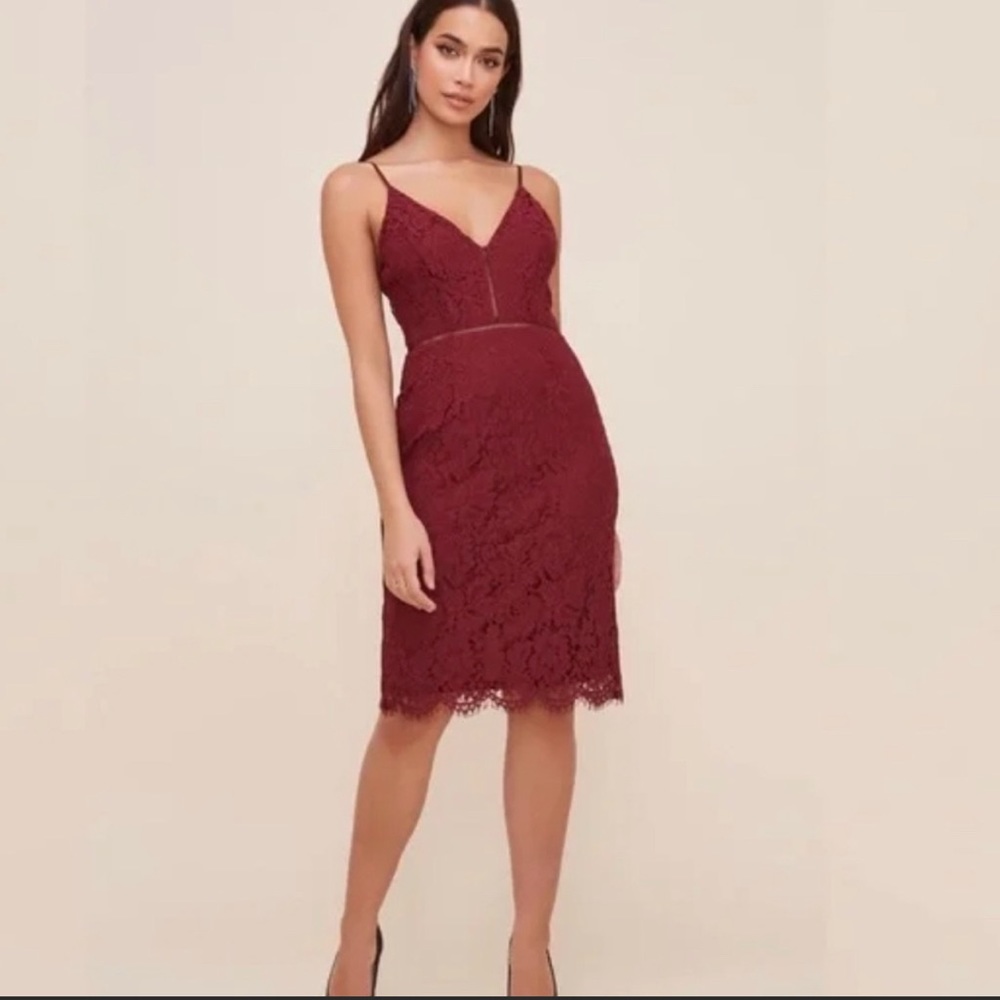 ASTR the Label- Burgandy Lace Midi Dress